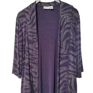 Chicos Travelers Lightweight Open Front Knit Stretch Cardigan Plum/Silver sz 2/L